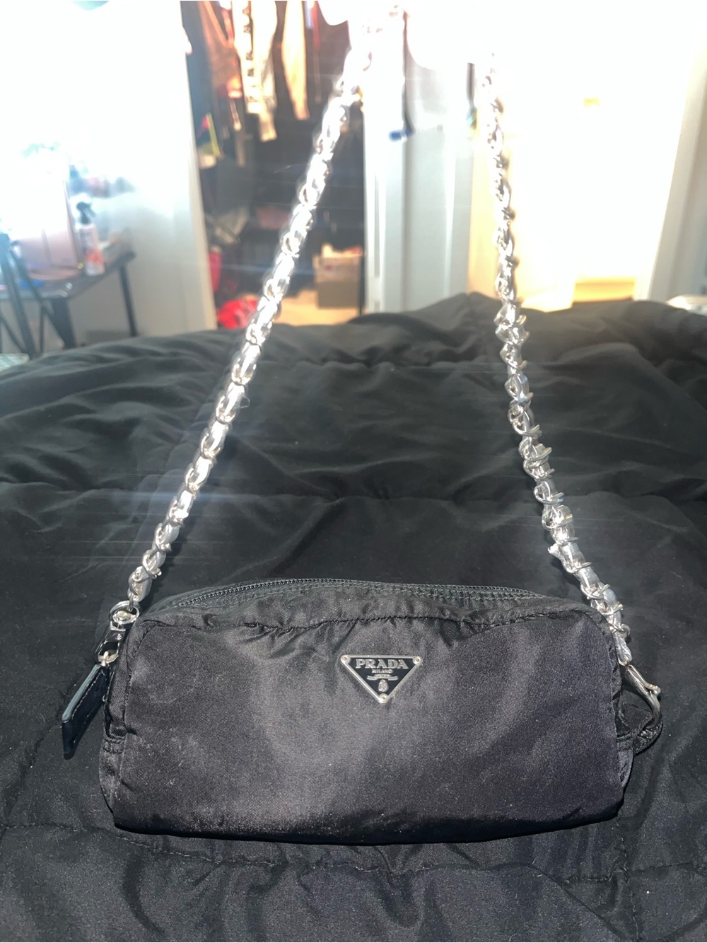 Prada Black Nylon Chain Strap Shoulder Pouch. - Picture 3 of 13